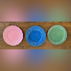 Vintage Bordallo Pinheiro Rabbit, Butterfly, Portugal Ceramic Plates Lot(3)
